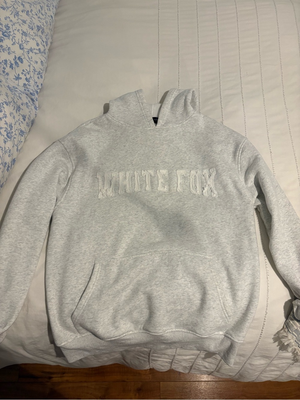 White Fox Boutique Light Gray Hooded Sweatshirt with Embroidered Logo